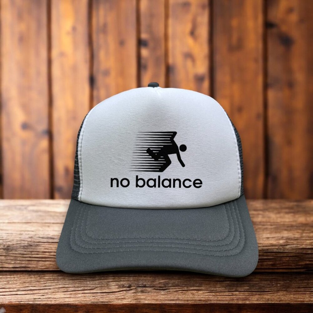 No Balance Parody Of New Balance Sneakers Mens Trucker Hat Grey Snapback Funny - Picture 1 of 4